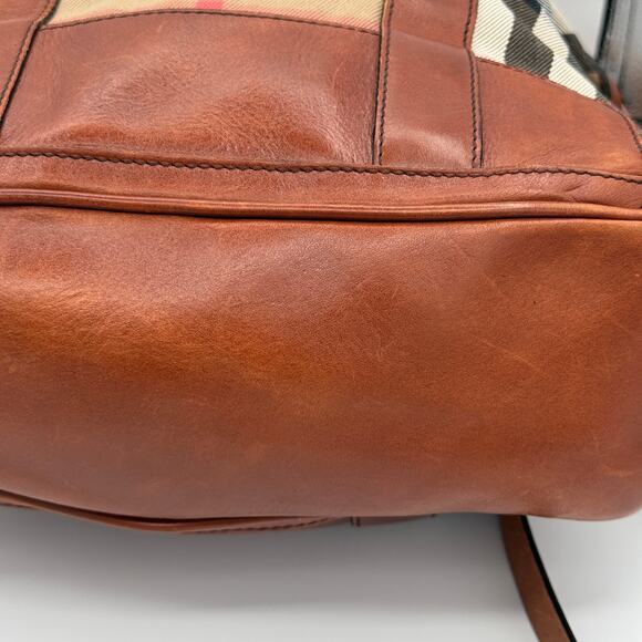 COA  Burberry Haymarket Check Tote Bag Leather Trim Italy Shoulder Crossbody - Picture 9 of 16